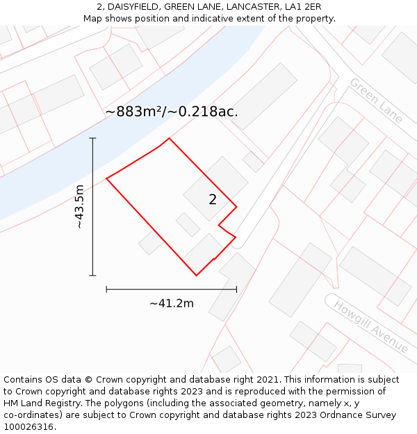 2, DAISYFIELD, GREEN LANE, LANCASTER, LA1 2ER: Plot and title map