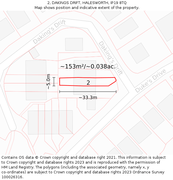 2, DAKINGS DRIFT, HALESWORTH, IP19 8TQ: Plot and title map
