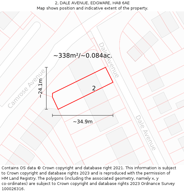 2, DALE AVENUE, EDGWARE, HA8 6AE: Plot and title map