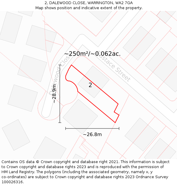 2, DALEWOOD CLOSE, WARRINGTON, WA2 7GA: Plot and title map