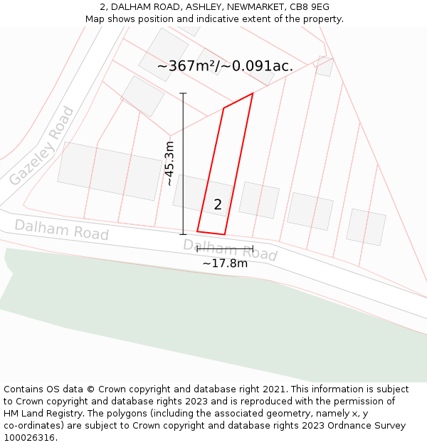 2, DALHAM ROAD, ASHLEY, NEWMARKET, CB8 9EG: Plot and title map
