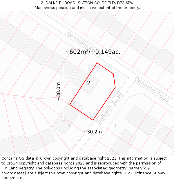 2, DALKEITH ROAD, SUTTON COLDFIELD, B73 6PW: Plot and title map