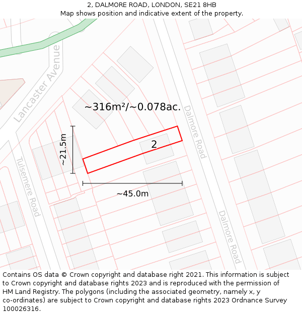 2, DALMORE ROAD, LONDON, SE21 8HB: Plot and title map