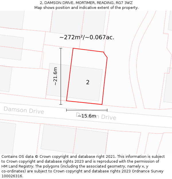 2, DAMSON DRIVE, MORTIMER, READING, RG7 3WZ: Plot and title map