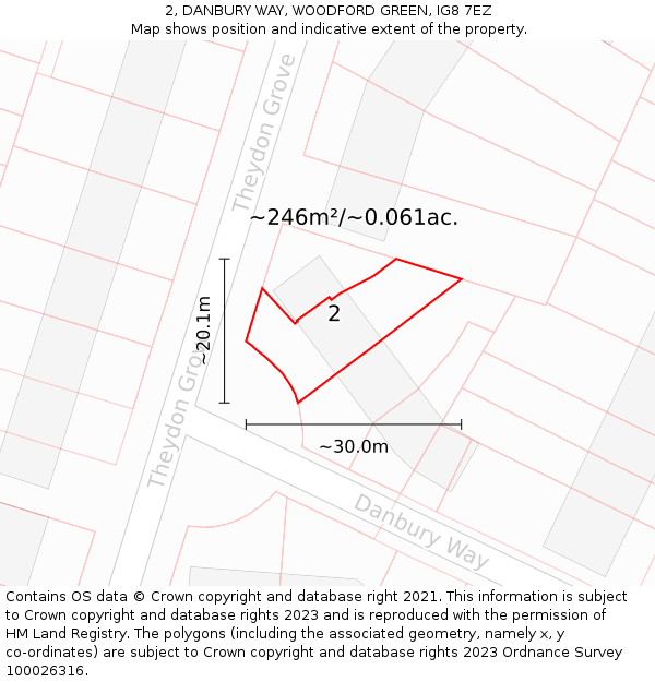 2, DANBURY WAY, WOODFORD GREEN, IG8 7EZ: Plot and title map
