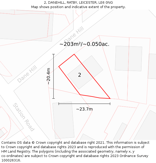 2, DANEHILL, RATBY, LEICESTER, LE6 0NG: Plot and title map