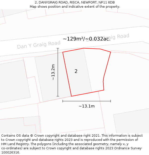 2, DANYGRAIG ROAD, RISCA, NEWPORT, NP11 6DB: Plot and title map