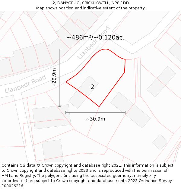 2, DANYGRUG, CRICKHOWELL, NP8 1DD: Plot and title map