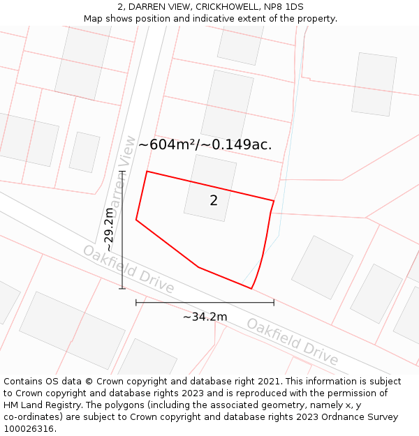 2, DARREN VIEW, CRICKHOWELL, NP8 1DS: Plot and title map