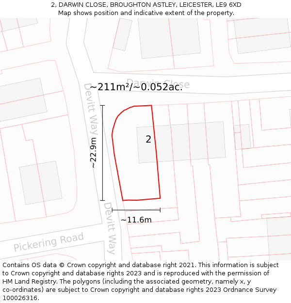 2, DARWIN CLOSE, BROUGHTON ASTLEY, LEICESTER, LE9 6XD: Plot and title map