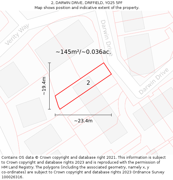 2, DARWIN DRIVE, DRIFFIELD, YO25 5PF: Plot and title map