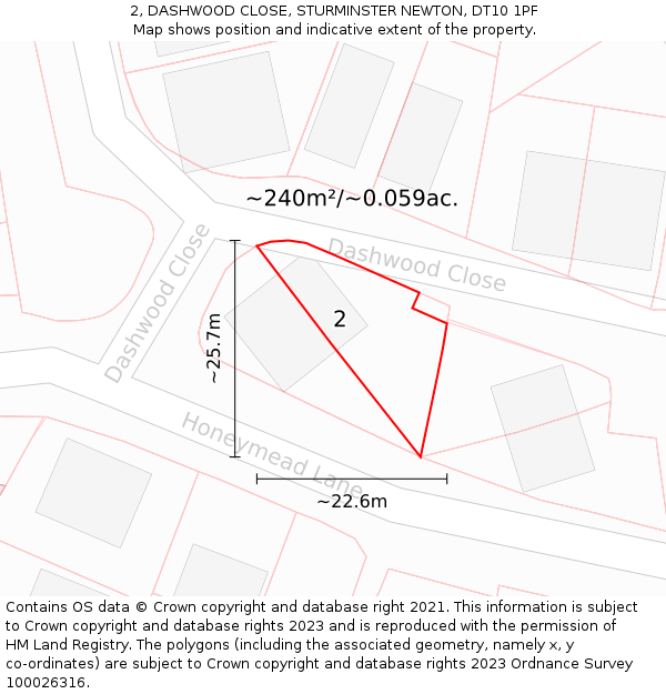 2, DASHWOOD CLOSE, STURMINSTER NEWTON, DT10 1PF: Plot and title map