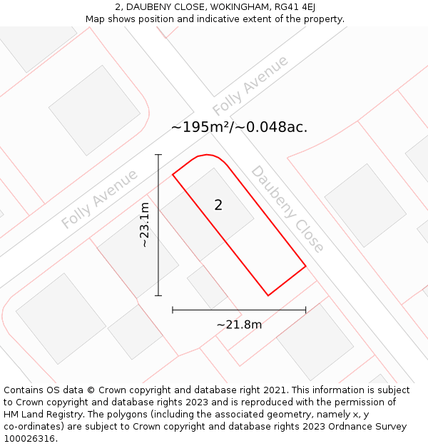 2, DAUBENY CLOSE, WOKINGHAM, RG41 4EJ: Plot and title map
