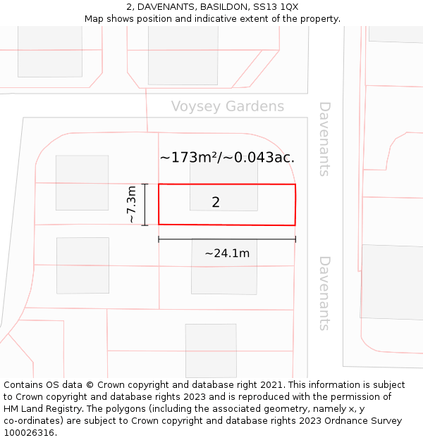 2, DAVENANTS, BASILDON, SS13 1QX: Plot and title map