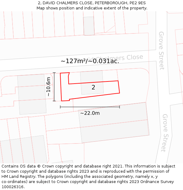 2, DAVID CHALMERS CLOSE, PETERBOROUGH, PE2 9ES: Plot and title map