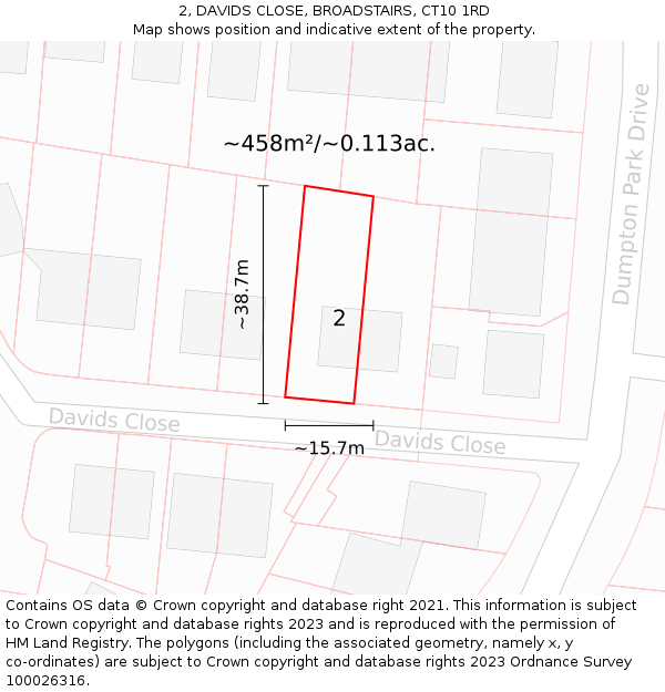 2, DAVIDS CLOSE, BROADSTAIRS, CT10 1RD: Plot and title map