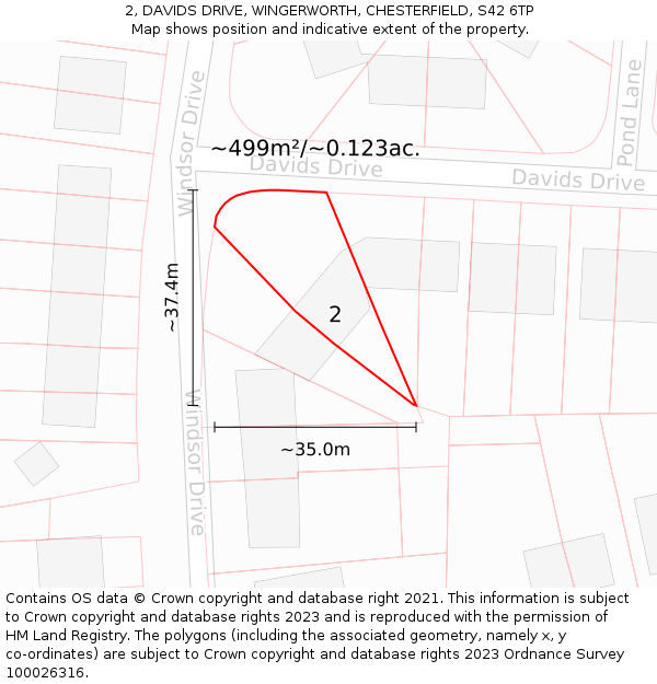 2, DAVIDS DRIVE, WINGERWORTH, CHESTERFIELD, S42 6TP: Plot and title map