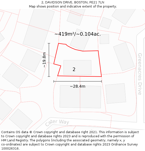 2, DAVIDSON DRIVE, BOSTON, PE21 7LN: Plot and title map