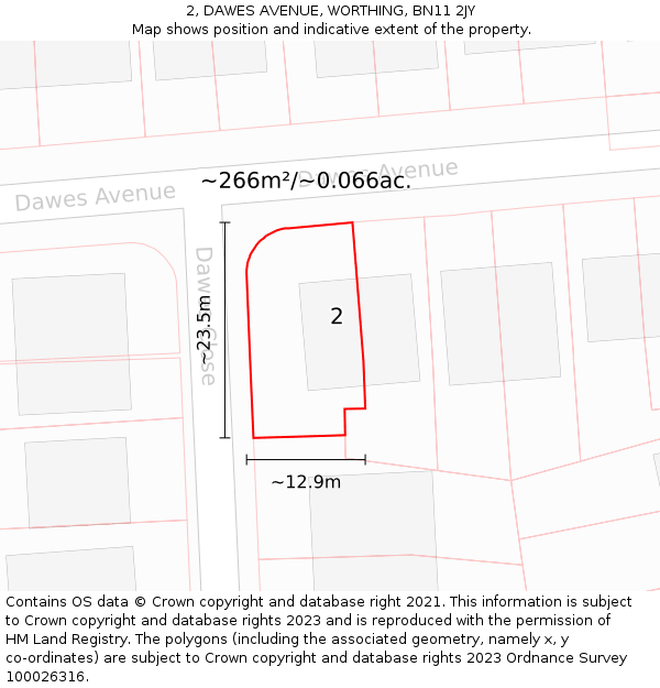 2, DAWES AVENUE, WORTHING, BN11 2JY: Plot and title map