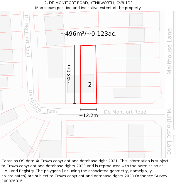 2, DE MONTFORT ROAD, KENILWORTH, CV8 1DF: Plot and title map
