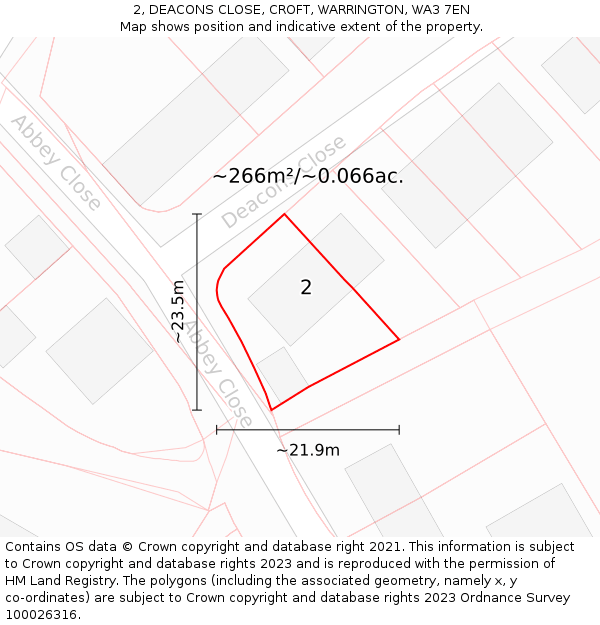 2, DEACONS CLOSE, CROFT, WARRINGTON, WA3 7EN: Plot and title map