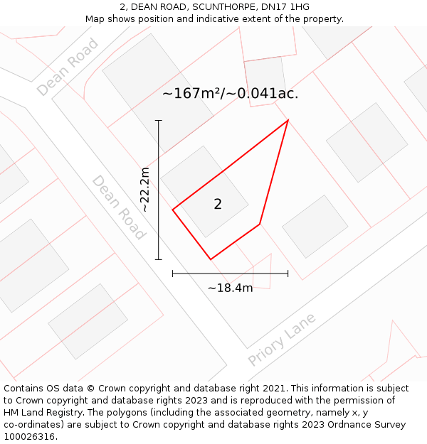 2, DEAN ROAD, SCUNTHORPE, DN17 1HG: Plot and title map