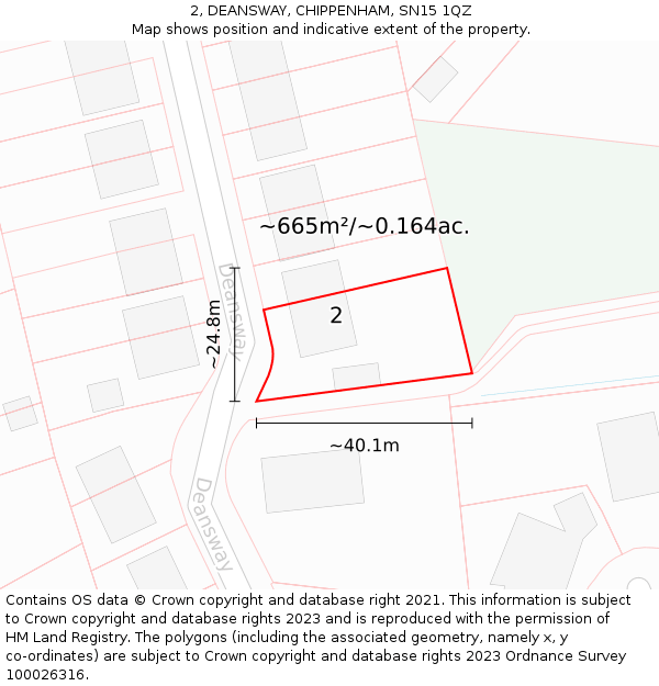 2, DEANSWAY, CHIPPENHAM, SN15 1QZ: Plot and title map
