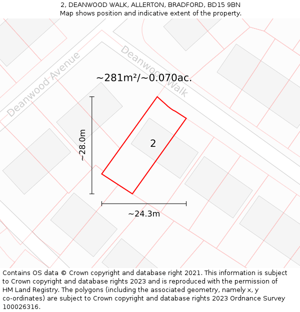 2, DEANWOOD WALK, ALLERTON, BRADFORD, BD15 9BN: Plot and title map