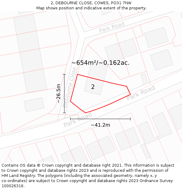 2, DEBOURNE CLOSE, COWES, PO31 7NW: Plot and title map