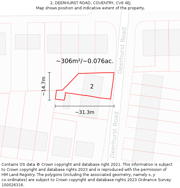 2, DEERHURST ROAD, COVENTRY, CV6 4EJ: Plot and title map