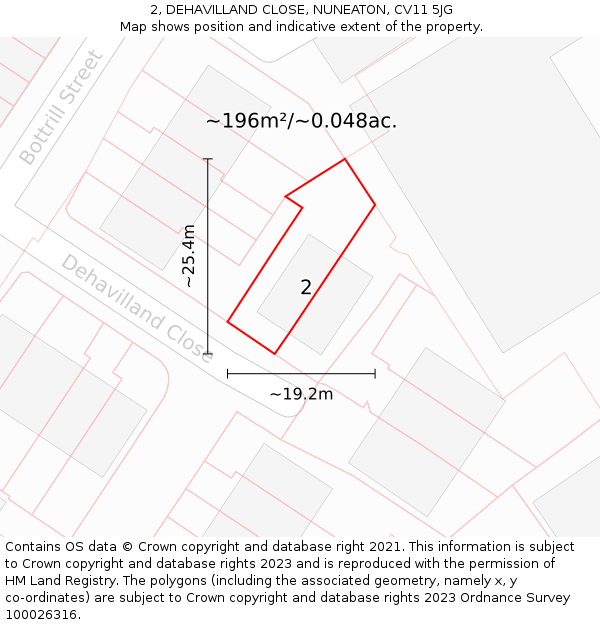2, DEHAVILLAND CLOSE, NUNEATON, CV11 5JG: Plot and title map