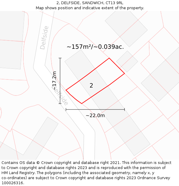 2, DELFSIDE, SANDWICH, CT13 9RL: Plot and title map
