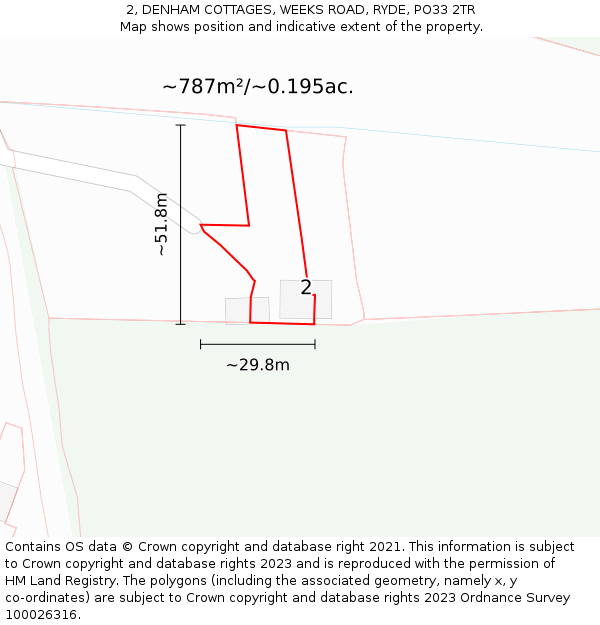 2, DENHAM COTTAGES, WEEKS ROAD, RYDE, PO33 2TR: Plot and title map