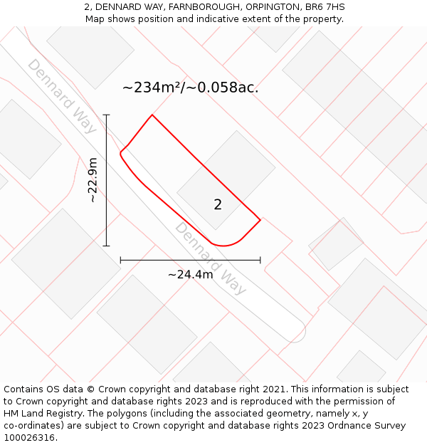 2, DENNARD WAY, FARNBOROUGH, ORPINGTON, BR6 7HS: Plot and title map