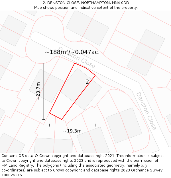 2, DENSTON CLOSE, NORTHAMPTON, NN4 0DD: Plot and title map
