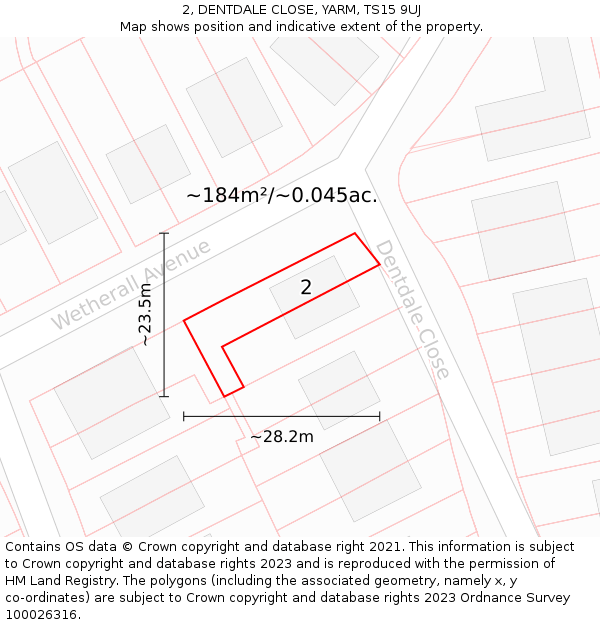 2, DENTDALE CLOSE, YARM, TS15 9UJ: Plot and title map