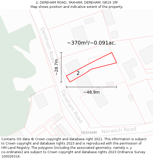 2, DEREHAM ROAD, YAXHAM, DEREHAM, NR19 1RF: Plot and title map