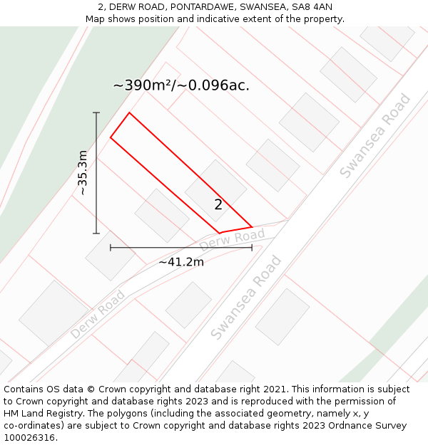 2, DERW ROAD, PONTARDAWE, SWANSEA, SA8 4AN: Plot and title map