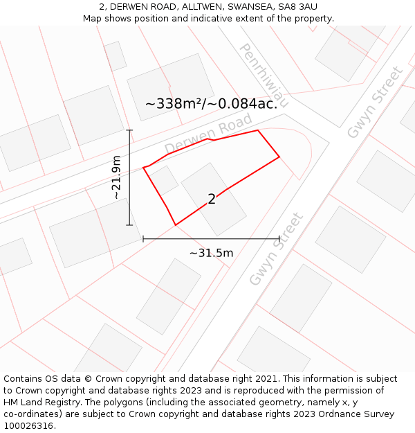 2, DERWEN ROAD, ALLTWEN, SWANSEA, SA8 3AU: Plot and title map