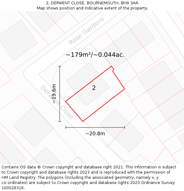 2, DERWENT CLOSE, BOURNEMOUTH, BH9 3AA: Plot and title map