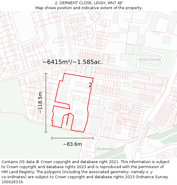 2, DERWENT CLOSE, LEIGH, WN7 4JF: Plot and title map