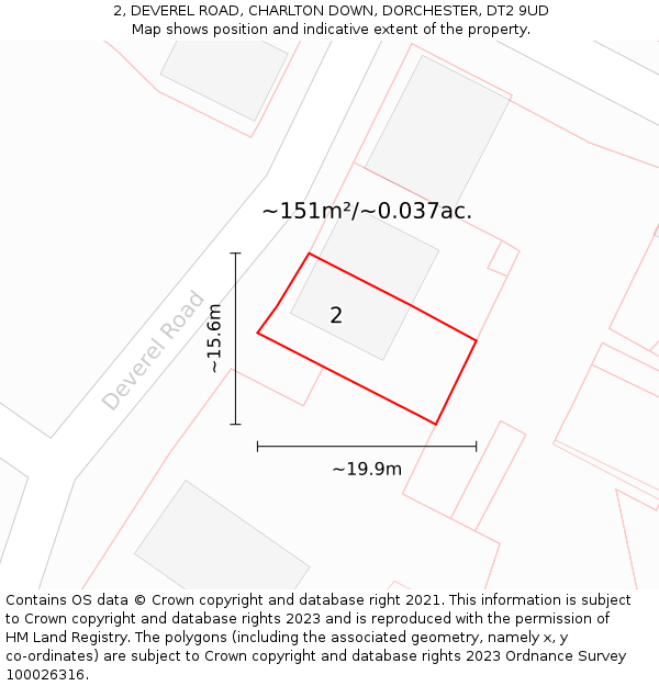 2, DEVEREL ROAD, CHARLTON DOWN, DORCHESTER, DT2 9UD: Plot and title map