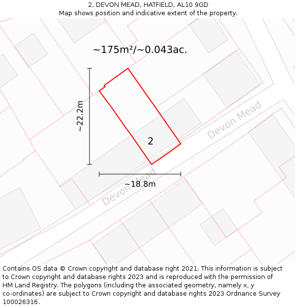 2, DEVON MEAD, HATFIELD, AL10 9GD: Plot and title map