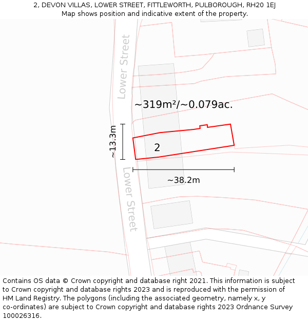 2, DEVON VILLAS, LOWER STREET, FITTLEWORTH, PULBOROUGH, RH20 1EJ: Plot and title map