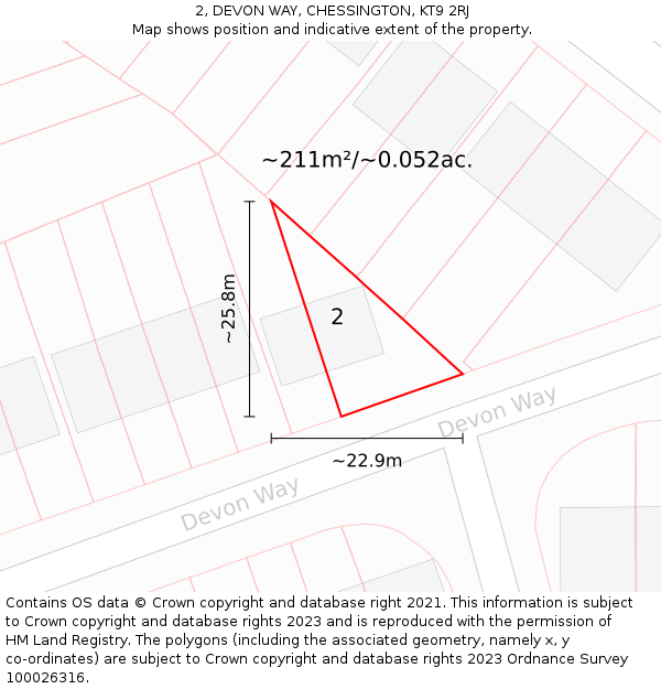 2, DEVON WAY, CHESSINGTON, KT9 2RJ: Plot and title map