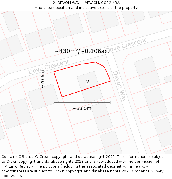 2, DEVON WAY, HARWICH, CO12 4RA: Plot and title map