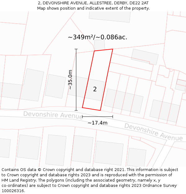 2, DEVONSHIRE AVENUE, ALLESTREE, DERBY, DE22 2AT: Plot and title map