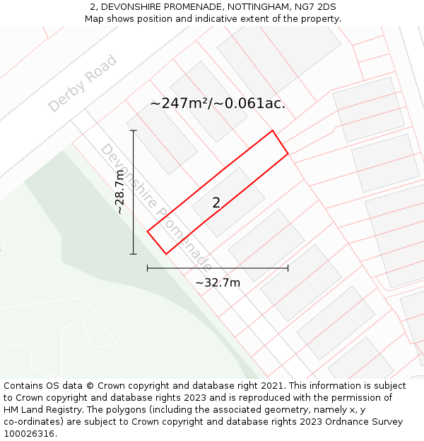 2, DEVONSHIRE PROMENADE, NOTTINGHAM, NG7 2DS: Plot and title map