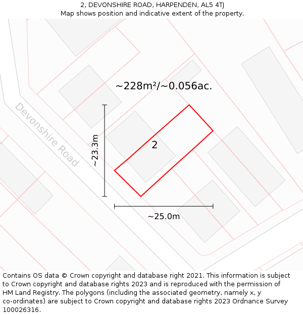 2, DEVONSHIRE ROAD, HARPENDEN, AL5 4TJ: Plot and title map