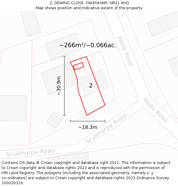 2, DEWING CLOSE, FAKENHAM, NR21 9HQ: Plot and title map